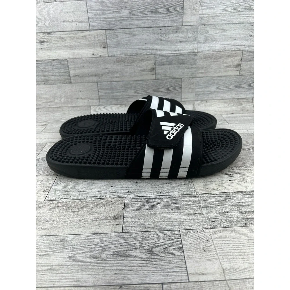 Adidas Adissage Men Black White Massage Footbed Slide Sandals F35580 Size‎ 12
